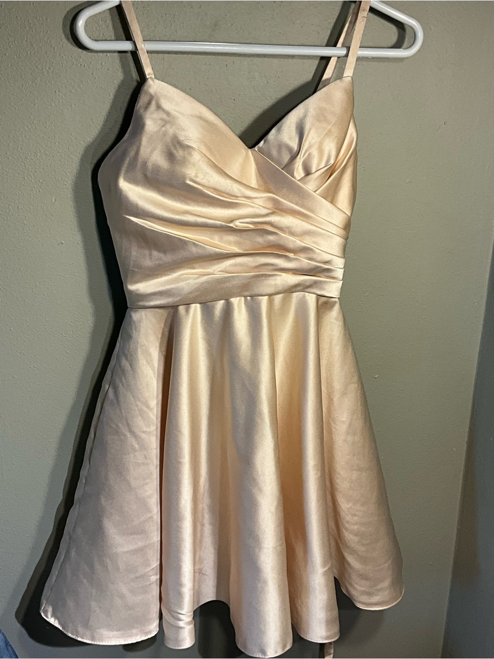Lovejoy Satin Champagne A-Line Spaghetti Strap Up Skaters Mini Padded Bra M